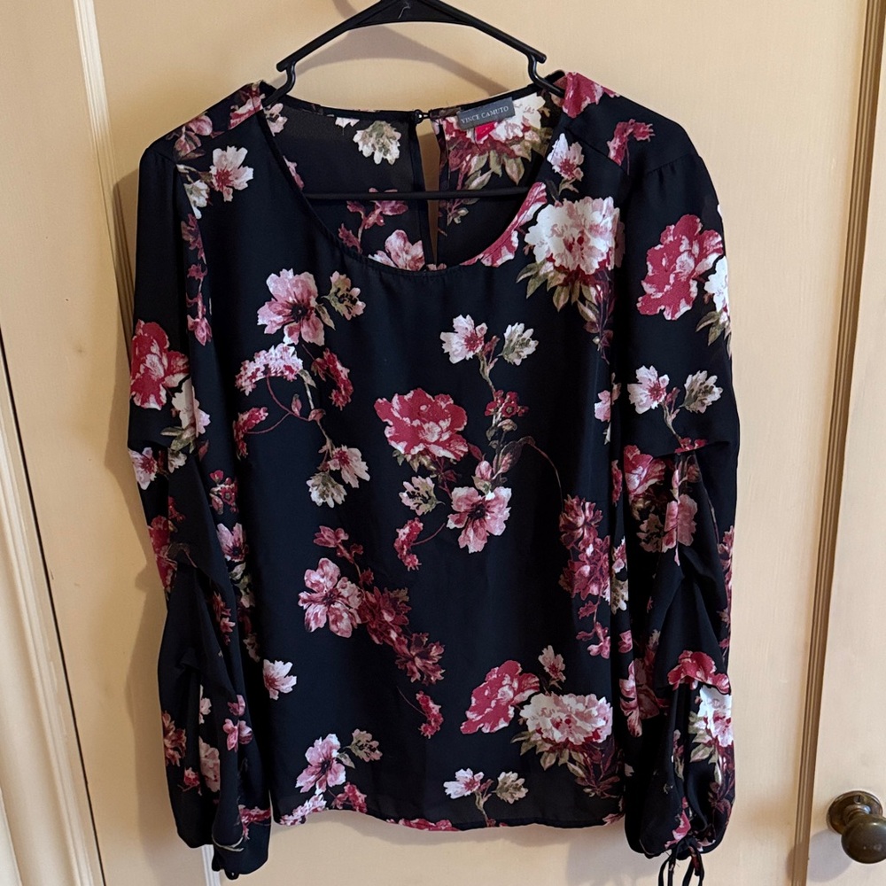 Vince Camuto Black and Pink Floral Blouse